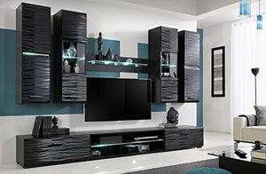 Modern 4 Entertainment Center Wall Unit with LED Lights 50 Inch TV Stand, High Gloss Black - EK CHIC HOME