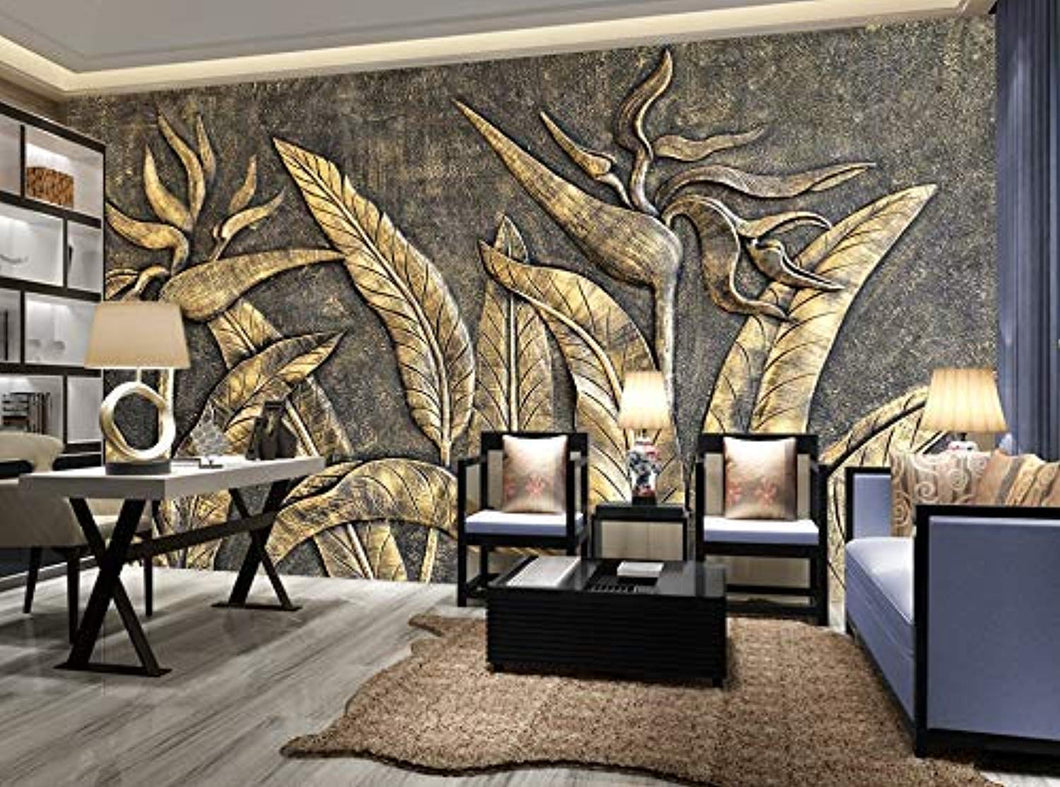Murwall 3D Embossed Wallpaper Gold Sculpture Wall Mural Paradise - EK CHIC HOME