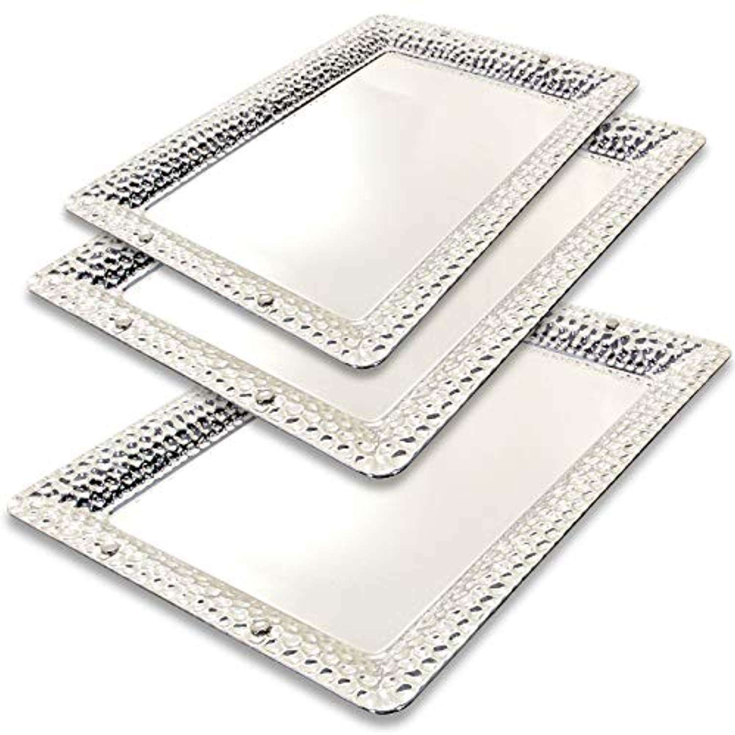 Pack of 3) Three Sizes Rectangular Chrome Plated Serving Tray E