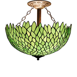 Tiffany Ceiling Fixture Lamp Semi Flush Mount 16 Inch Green Wisteria Stained Glass Shade - EK CHIC HOME