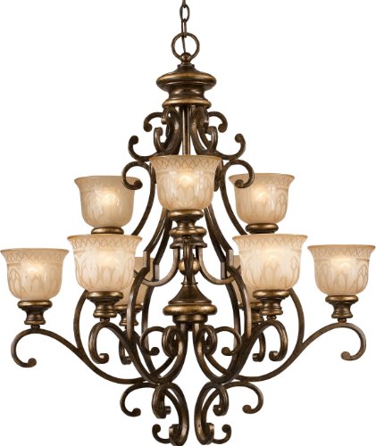 Wrought Iron Nine Light Chandelier Bronze/Darkfinish - EK CHIC HOME