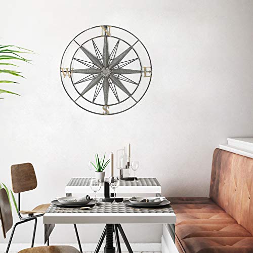 Compass Metal Wall Hanging Art Decor 27.5x27.5 Inches - EK CHIC HOME