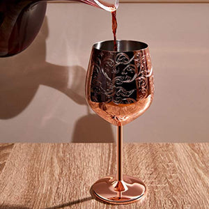 Etched Stainless Steel Wine Glasses With Copper Plated,Set of 2 - EK CHIC HOME