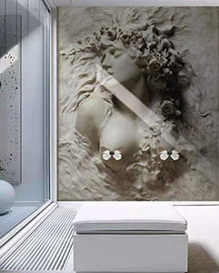 3D Embossed Cement Wallpaper Woman Sculpture Wall Mural Roman Classical Wall Art - EK CHIC HOME