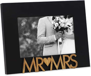 White Wood Sentiments “Mr & Mrs” Picture Frame, 4x6 inch, - EK CHIC HOME