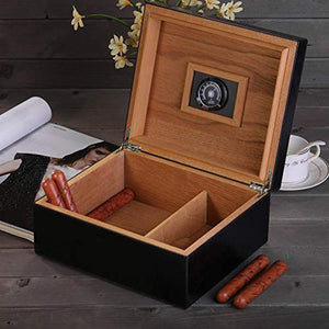 Cigar Humidor Leather Surface for 25-50 Cigars Desktop Cedar Lined Box with Hygrometer and Humidifier - EK CHIC HOME