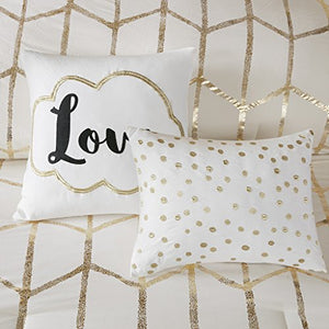 5PCS Ivory/Gold Design Comforter Set, Full/Queen - EK CHIC HOME