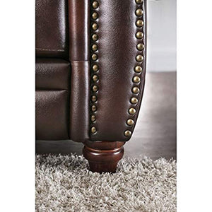 Contemporary Look Brown Leather Nailhead Trim 3pc Sofa Set Living Room Furniture - EK CHIC HOME