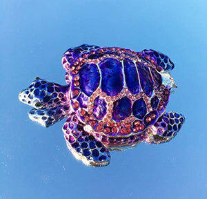 Purple Sea Turtle Figurine Collectible Hinged Trinket Box Bejeweled Hand-Painted Ring Holder - EK CHIC HOME