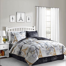 Load image into Gallery viewer, Eiffel Tower, Black, White &amp; Gold Reversible Queen Comforter Set - EK CHIC HOME