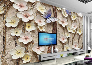 Wall Mural 3D Wallpaper Floral Relief Butterfly Wall Decoration Art - EK CHIC HOME