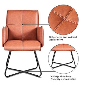 2Pcs Dining Chairs Leisure Accent Armchairs PU Leather - EK CHIC HOME