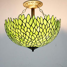 Load image into Gallery viewer, Tiffany Ceiling Fixture Lamp Semi Flush Mount 16 Inch Green Wisteria Stained Glass Shade - EK CHIC HOME