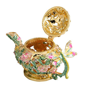 Hand Painted Enameled Teapot Style Decorative Hinged Jewelry Trinket Box - EK CHIC HOME