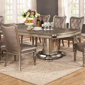 Glamour Design Metallic Platinum Rhinestone Button Tufted Dining Set 1-Table, 6-Side Chairs, 2-arm Chairs - EK CHIC HOME