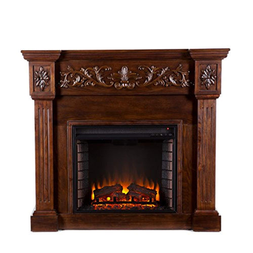 Carved Electric Fireplace - Elegant Mantel Style w/ Floral Trim - Remote Control - EK CHIC HOME