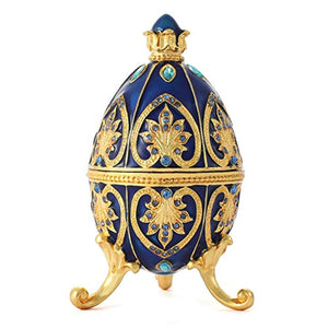 Hand Painted Faberge Egg Style Enamel Hinged Jewelry Trinket Box - EK CHIC HOME