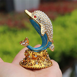 White Diamond Dolphin Hand Painted Enameled Decorative Hinged Jewelry Animal Trinket Box - EK CHIC HOME
