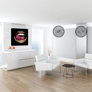 Modern Fashion Canvas Art Creative Women Golden Lip 24"x 24" - EK CHIC HOME