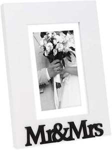 White Wood Sentiments “Mr & Mrs” Picture Frame, 4x6 inch, - EK CHIC HOME
