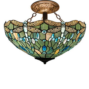 Tiffany Ceiling Fixture Lamp Semi Flush Mount 16 Inch Stained Glass Shade - EK CHIC HOME