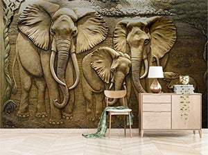 Wall Mural 3D Wallpaper Golden Minimalist Embossed Elephant Wall Decoration Art - EK CHIC HOME