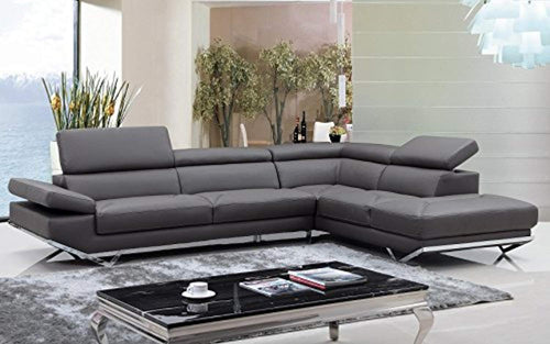 Sectional Sofa with Adjustable Headrests Right Facing Chaise Metal Legs and Eco-Leather - EK CHIC HOME