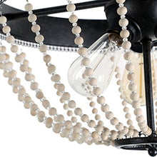 Load image into Gallery viewer, Rustic Black Metal and Wood Bead Decoration Semi Flush Mount Ceiling - EK CHIC HOME