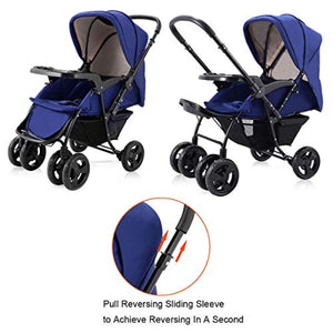 Two Way Stroller, Baby Foldable Conversable Pushchair w/ 5- Point Safety Harness, Sleeping Cushion, Storage Basket, Free Standing - EK CHIC HOME
