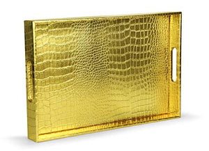 Elegant Gold 18"x12" Rectangle Glossy Alligator Serving Tray - EK CHIC HOME