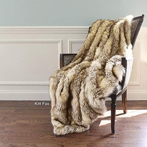 Faux Fur Throw - Lounge Blanket - Kitt Fox - 58"W x 60"L - (1 Throw) - EK CHIC HOME