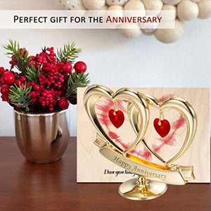 24K Gold Plated Happy Anniversary Double Heart Figurine - EK CHIC HOME