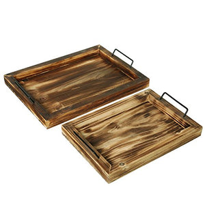 Set of 2 Country Rustic Torched Wood Finish Rectangular Serving Trays - EK CHIC HOME