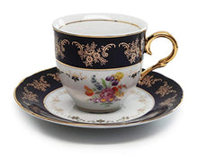 Load image into Gallery viewer, Royalty Porcelain 17pc Flower-PatternedTea Set, 24K Gold-Plated Original Cobalt Tableware, Service for 6 - EK CHIC HOME