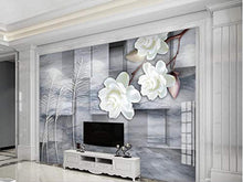 Load image into Gallery viewer, Wall Mural 3D Wallpaper Classical Gray Stone White Flowers - EK CHIC HOME