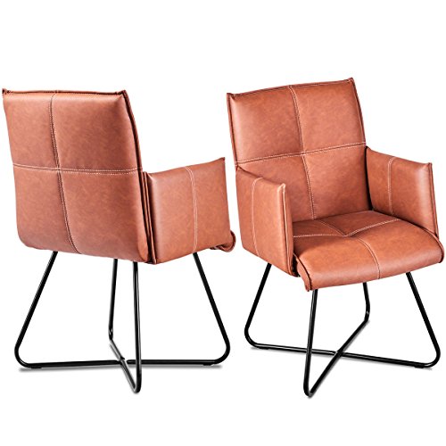 2Pcs Dining Chairs Leisure Accent Armchairs PU Leather - EK CHIC HOME