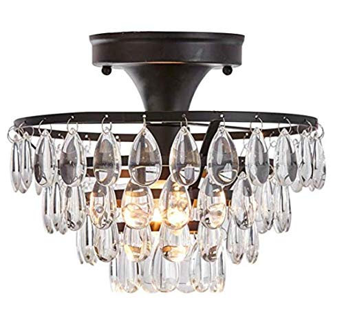 Antique Black Flush Mount Light Fixture Ceiling Crystal Light - EK CHIC HOME