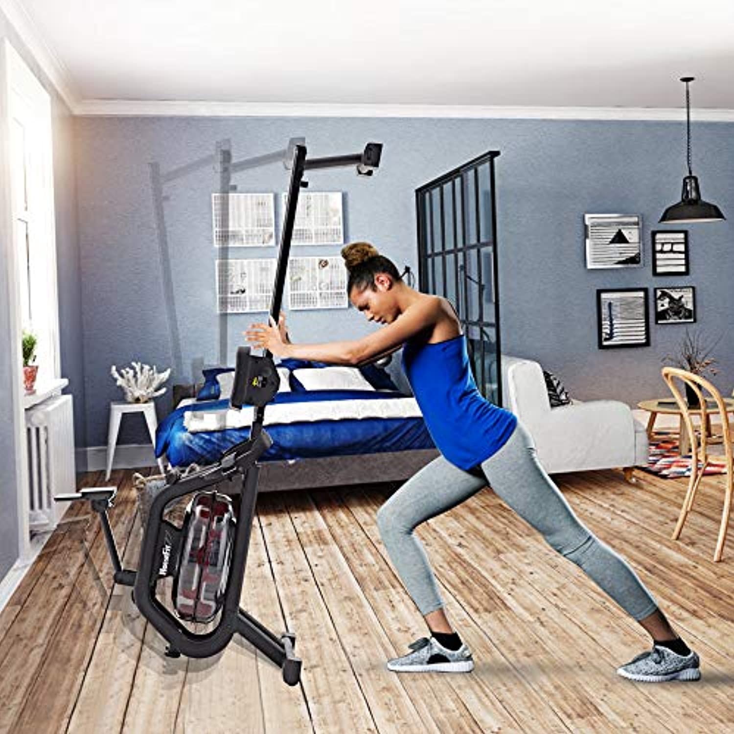 Water Rower Rowing Machine - Exercise with iPad and Phone Support LCD