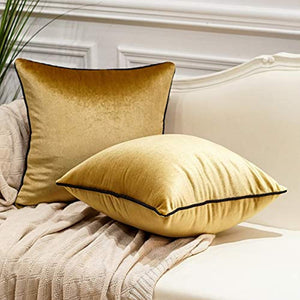 Gold Pack of 2 Luxury Velvet  Soft Decorative Square Throw Pillow Covers -24 x 24 - EK CHIC HOME