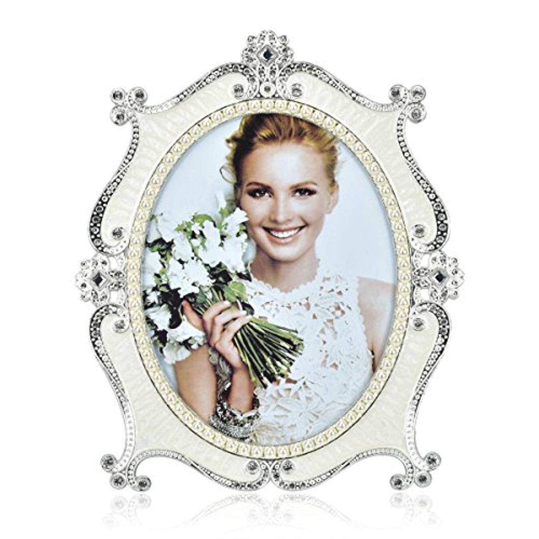 Silver Plated Picture Frame -  5x7 Inch Metal Marriage Picture Frame - Inlay Rhinestones Photo Frames - EK CHIC HOME