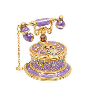Hand Painted Enameled Telephone Decorative Hinged Jewelry Trinket Box Unique Gift - EK CHIC HOME