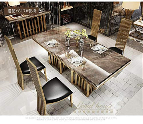 Stainless Steel Golden Dining Room Set with Marble Table and Leather Chairs(1+4 Chairs) - EK CHIC HOME