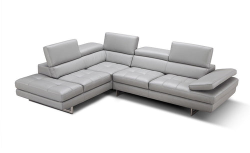 Sectional Sofa Light Grey Italian Genuine Leather Modern (Left) - EK CHIC HOME