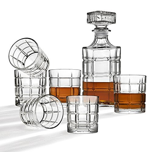 Whiskey Decanter And Glasses Bar Set, Includes Whisky Decanter And 6 Cocktail Glasses - 7 Piece Se - EK CHIC HOME