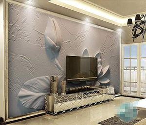 Wall Mural 3D Wallpaper Embossed Lotus Modern Living Room - EK CHIC HOME