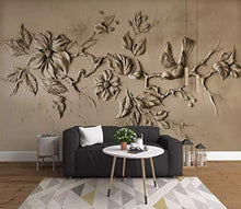 Load image into Gallery viewer, 3D Embossed Floral Wallpaper Cement Blossom Sculpture Bird Wall Art Minimalist - EK CHIC HOME