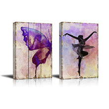Load image into Gallery viewer, Watercolored Butterfly on a Wooden Canvas Background and an Elegant Ballerina on a Watercolor Background - Canvas Art - EK CHIC HOME