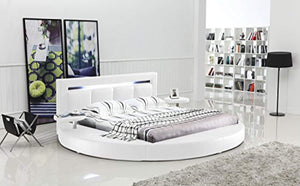 Round Bed with Headboard Lights King Size (White) - EK CHIC HOME
