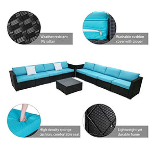 9PC Outdoor Sectional Sofa Set with Washable Cushions & Modern Glass Coffee Table - EK CHIC HOME