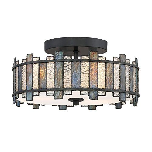 14-in W Black Tiffany-Style Flush Mount Light - EK CHIC HOME
